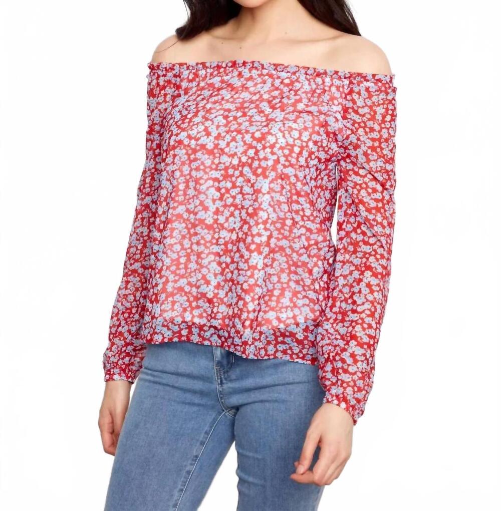 NEW CHARLIE B printed off shoulder blouse in dixie